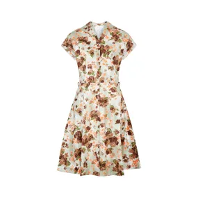 1960s Kenrose Brown and Orange Floral Shirtwaister Dress
