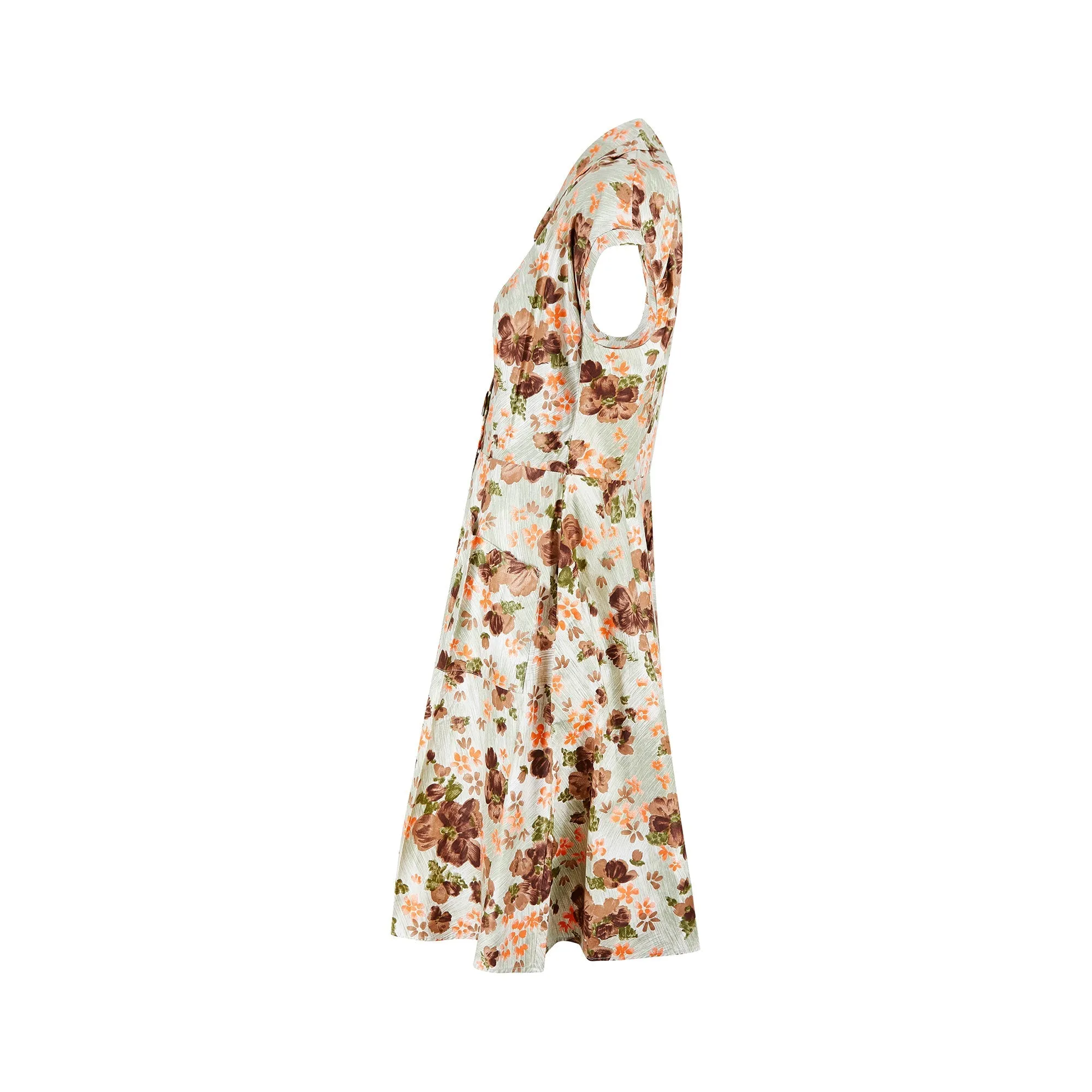 1960s Kenrose Brown and Orange Floral Shirtwaister Dress