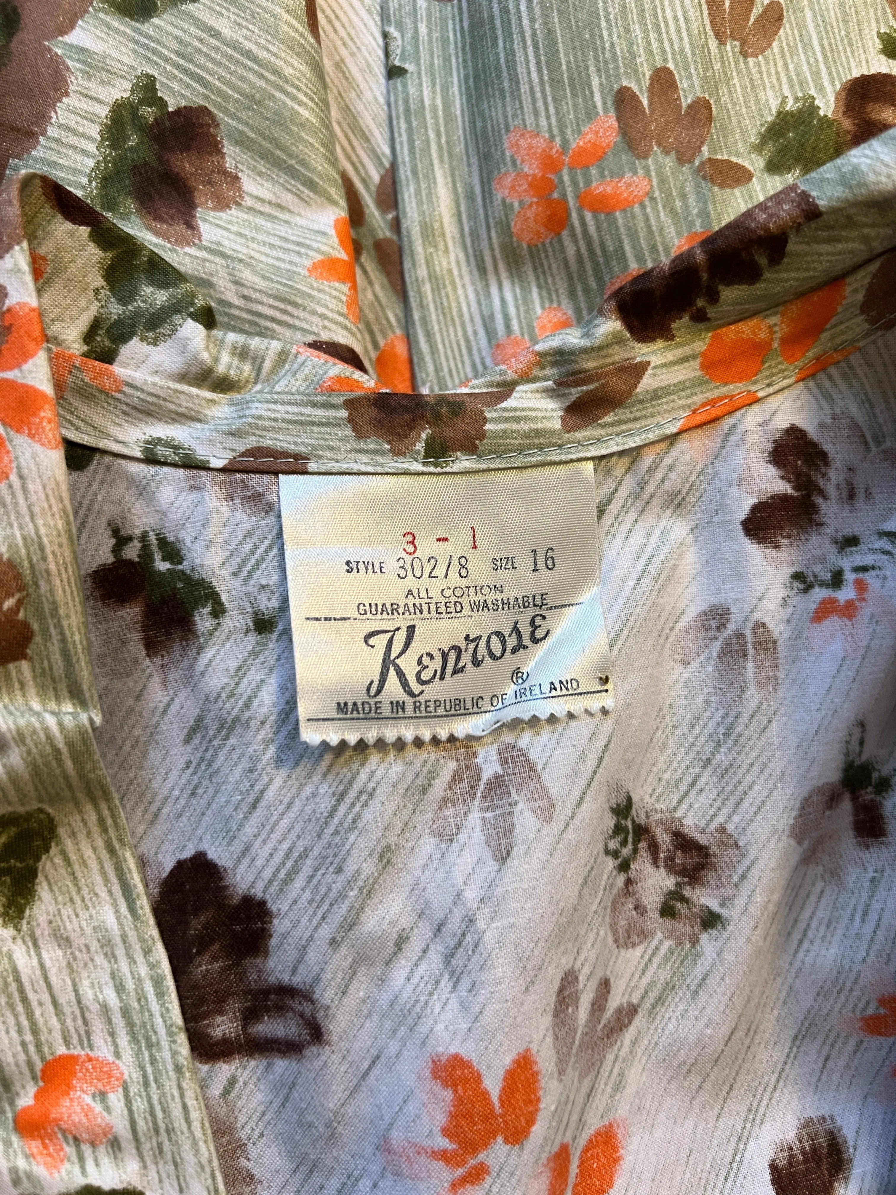 1960s Kenrose Brown and Orange Floral Shirtwaister Dress