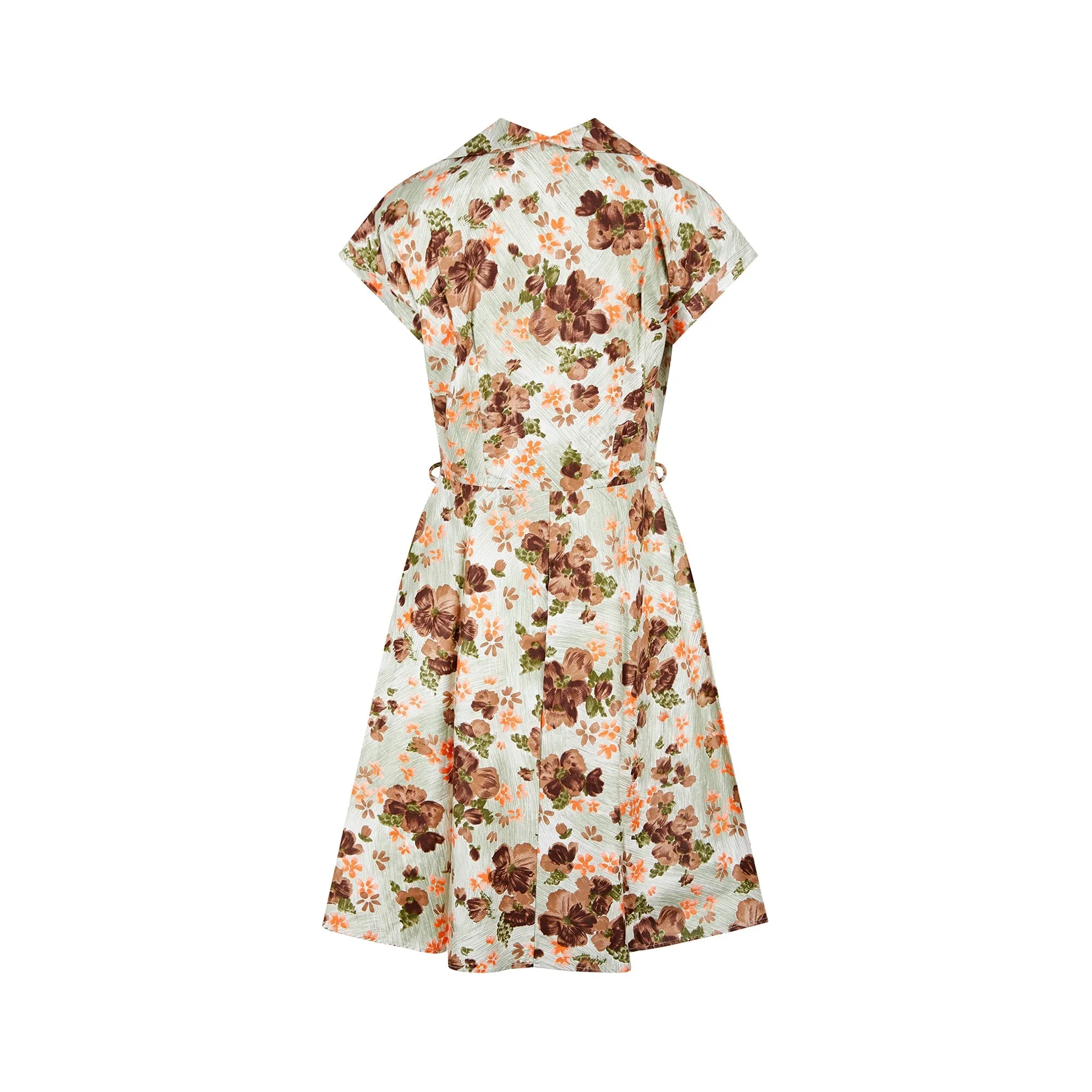 1960s Kenrose Brown and Orange Floral Shirtwaister Dress
