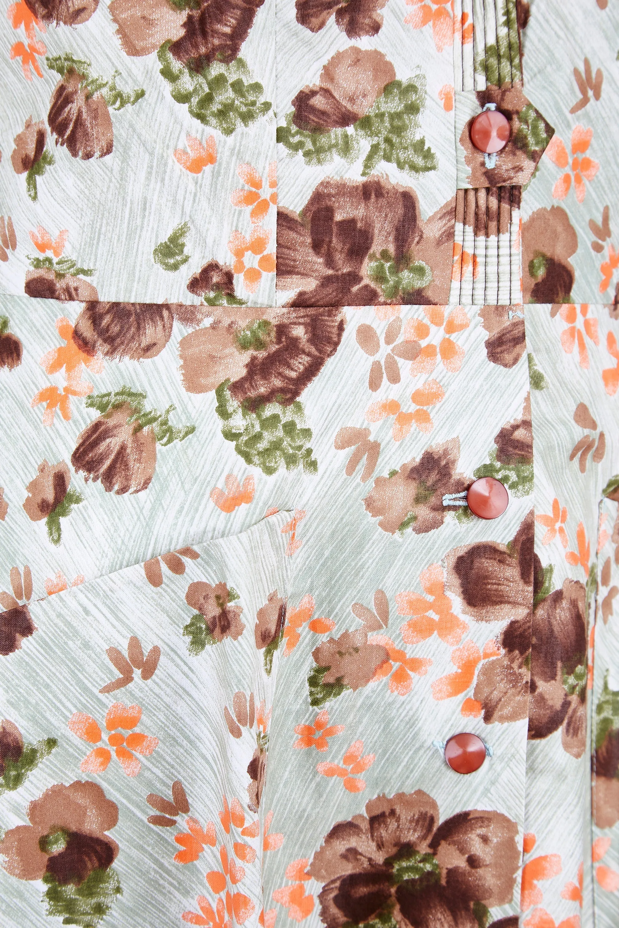 1960s Kenrose Brown and Orange Floral Shirtwaister Dress