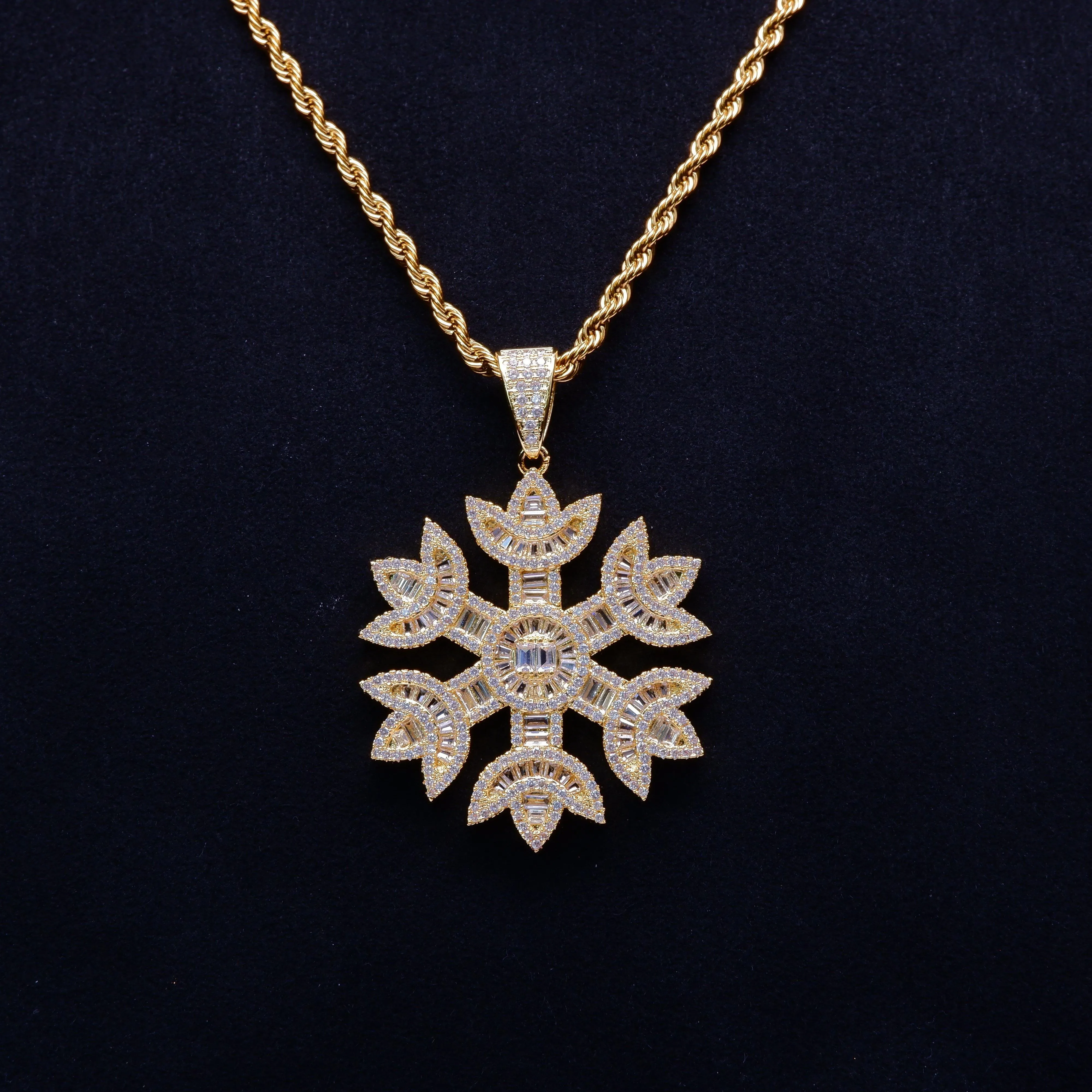 2020 18K Gold-Plated Baguette Iced Snowflake Pendant