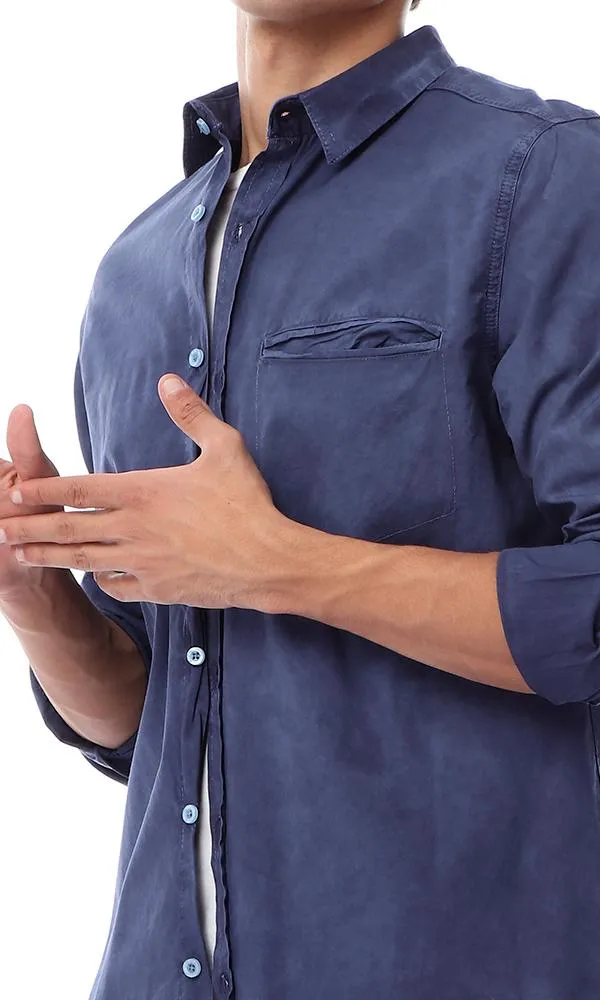 49353 Solid Buttoned Elegant Shirt Navy Blue