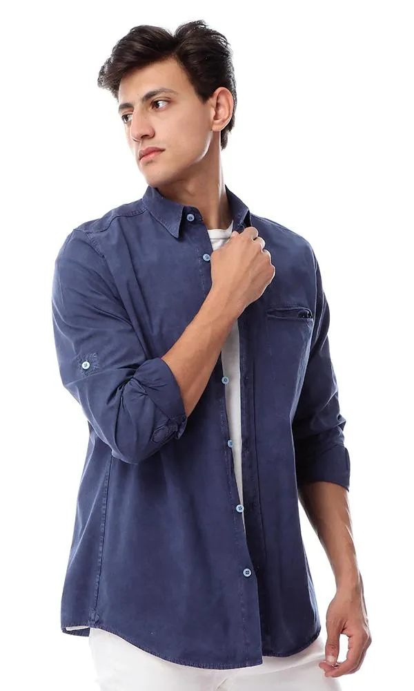 49353 Solid Buttoned Elegant Shirt Navy Blue