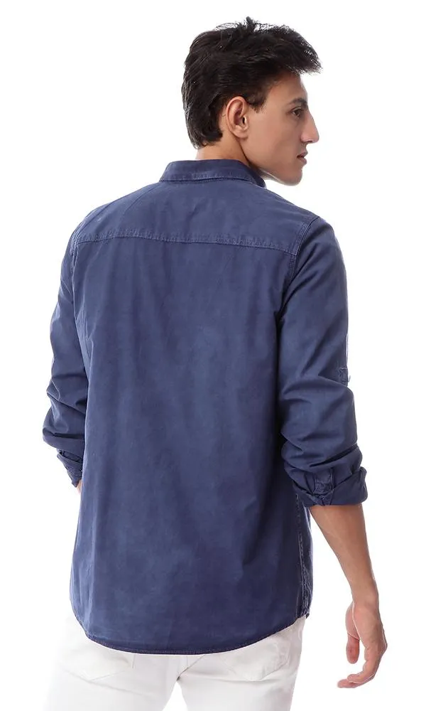 49353 Solid Buttoned Elegant Shirt Navy Blue