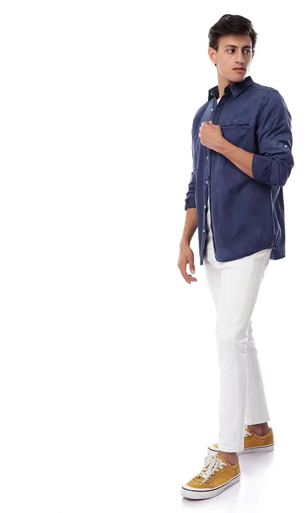 49353 Solid Buttoned Elegant Shirt Navy Blue