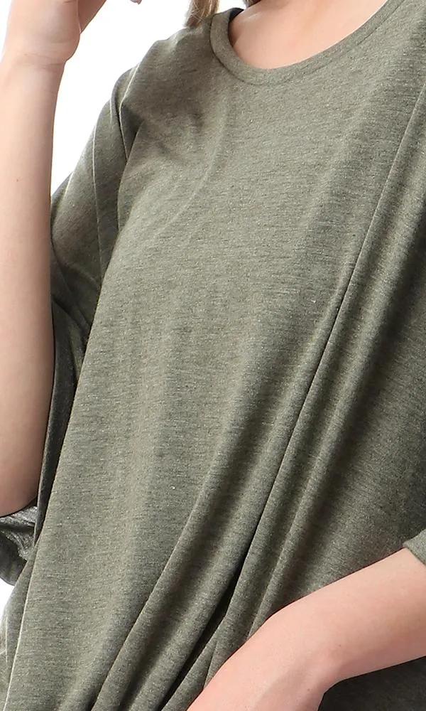 57173 Loose Fit Front-Tie Heather Olive T-Shirt