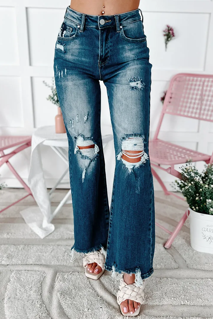 Absolutely Certain High-Waisted Distressed Wide Leg Jeans - Dark Wash Risen Style