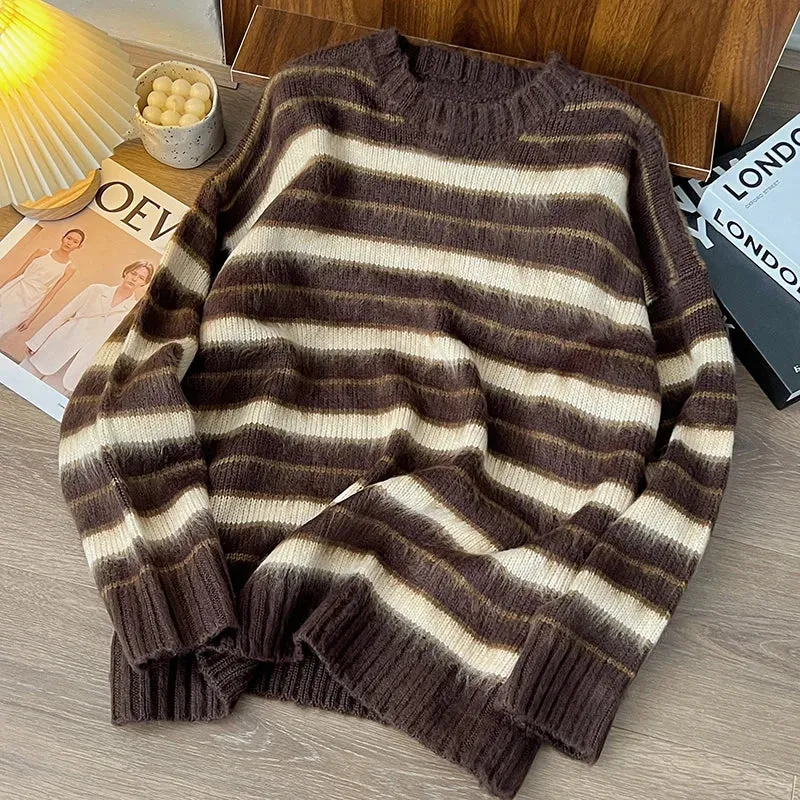 ADVBRIDGE Fashion Stripe Knitted Sweater for Man Autumn Winter O-Neck Long Sleeve Loose Sweaters Male High Street Warmth Pullover Top B60