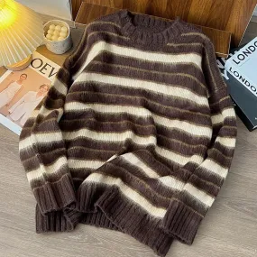 ADVBRIDGE Fashion Stripe Knitted Sweater for Man Autumn Winter O-Neck Long Sleeve Loose Sweaters Male High Street Warmth Pullover Top B60