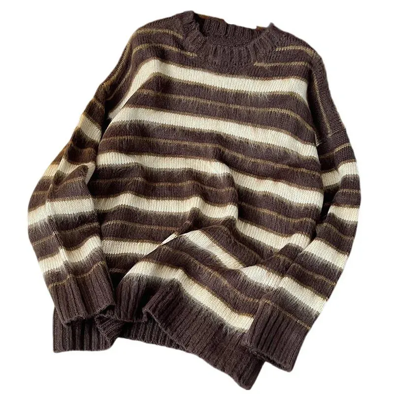 ADVBRIDGE Fashion Stripe Knitted Sweater for Man Autumn Winter O-Neck Long Sleeve Loose Sweaters Male High Street Warmth Pullover Top B60