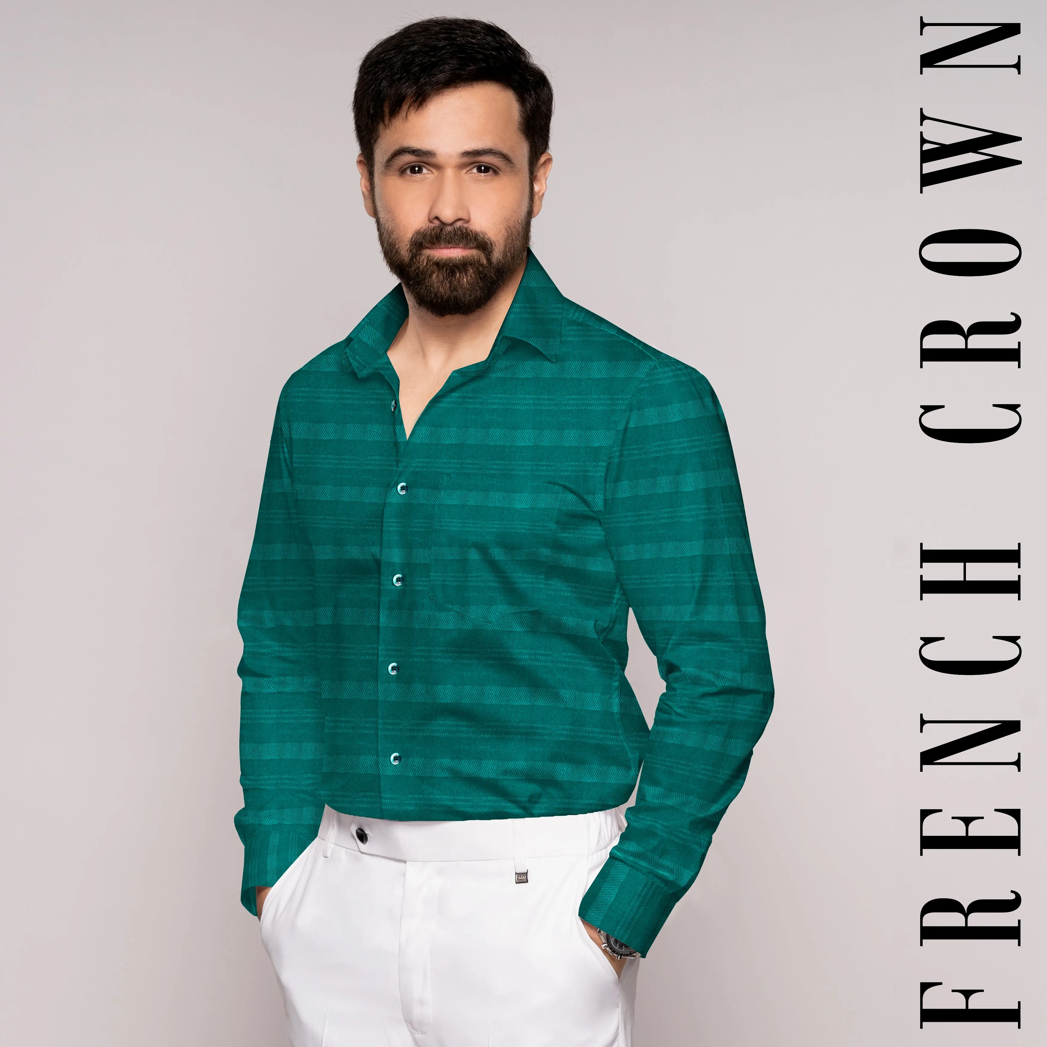 Aqua Green Striped Dobby Textured Premium Giza Cotton Shirt