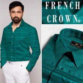 Aqua Green Striped Dobby Textured Premium Giza Cotton Shirt