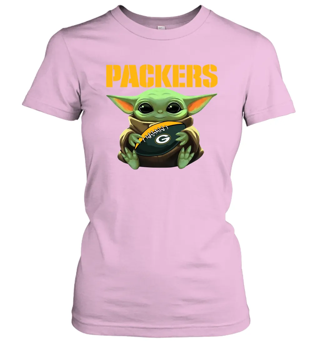 Baby Yoda Loves The Green Bay Packers Star Wars Baby Yoda Hugs Packers NFL Womens T-Shirt