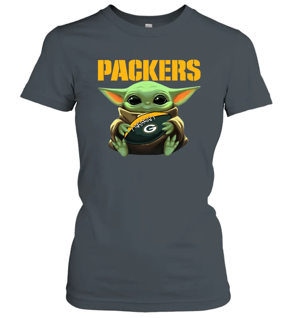 Baby Yoda Loves The Green Bay Packers Star Wars Baby Yoda Hugs Packers NFL Womens T-Shirt