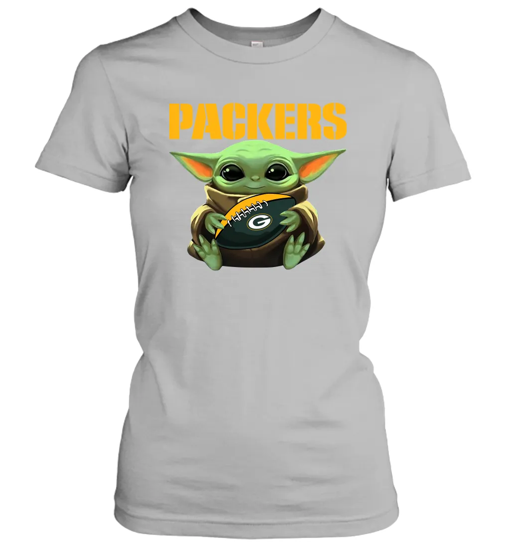 Baby Yoda Loves The Green Bay Packers Star Wars Baby Yoda Hugs Packers NFL Womens T-Shirt