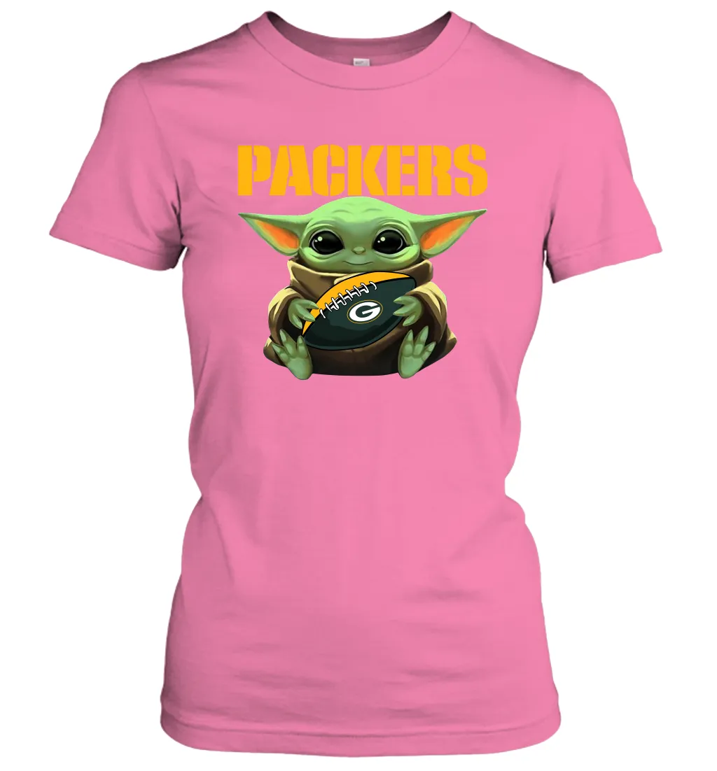 Baby Yoda Loves The Green Bay Packers Star Wars Baby Yoda Hugs Packers NFL Womens T-Shirt
