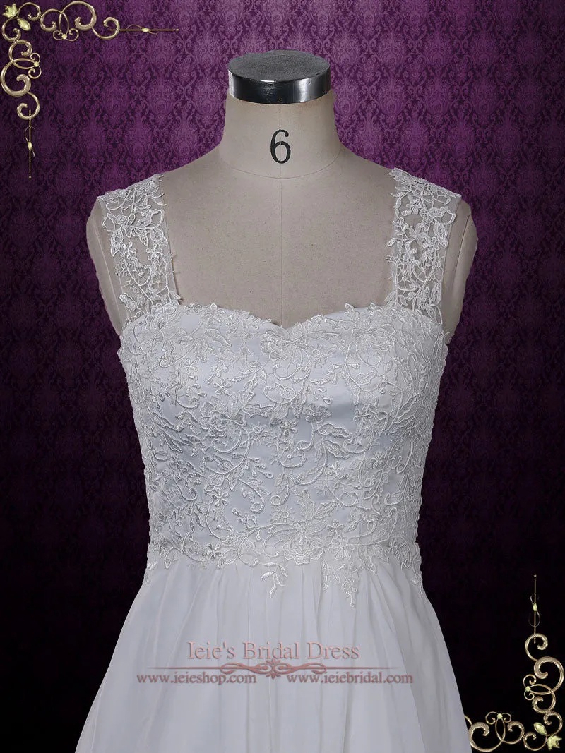 Beach Grecian Lace Chiffon Wedding Dress with Keyhole | Evon