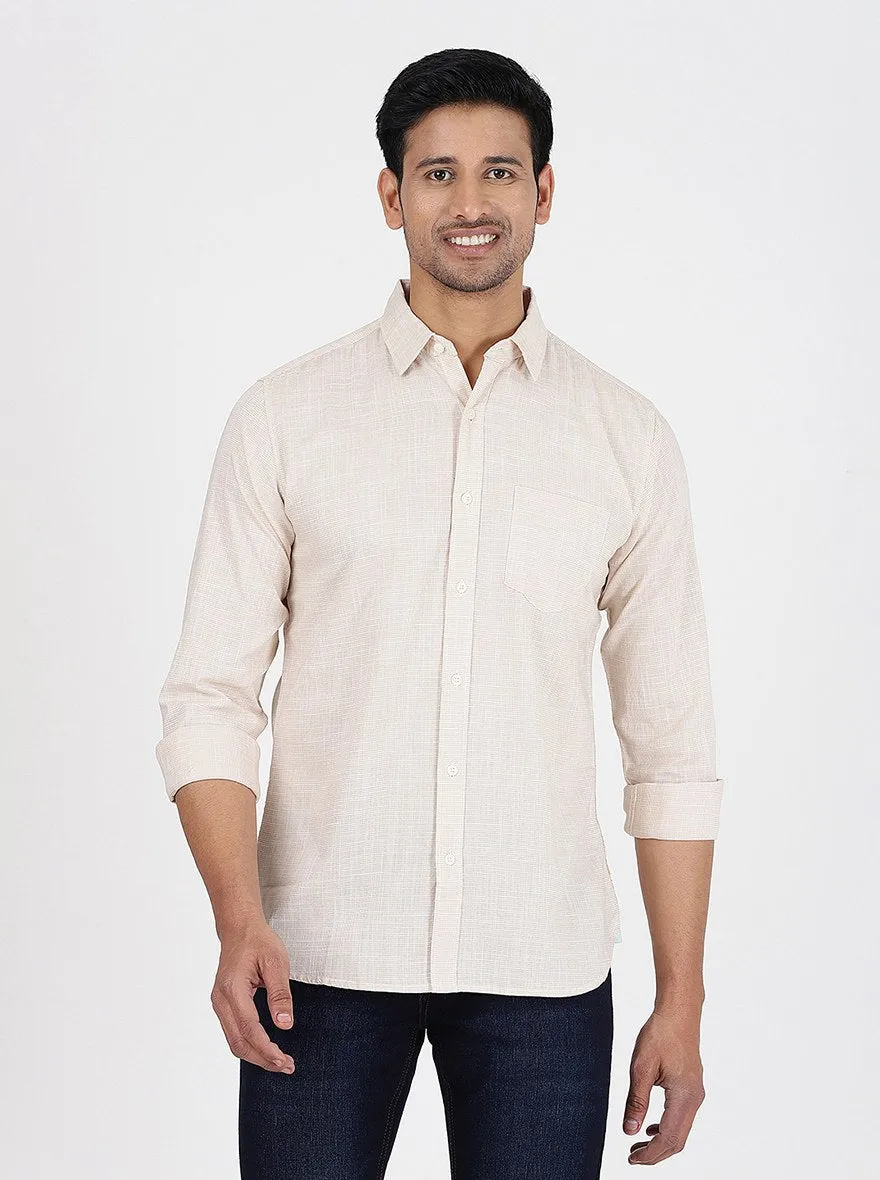 Beige Checked Slim Fit Casual Shirt | JadeBlue