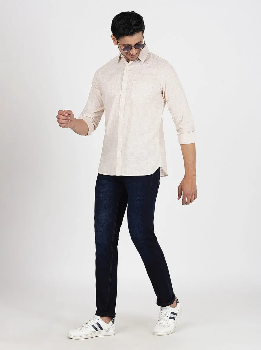 Beige Checked Slim Fit Casual Shirt | JadeBlue