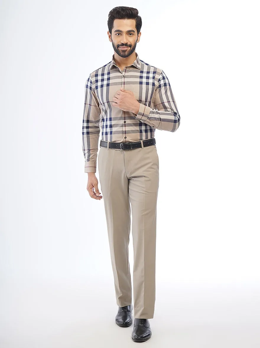 Beige Checked Slim Fit Formal Shirt | Metal