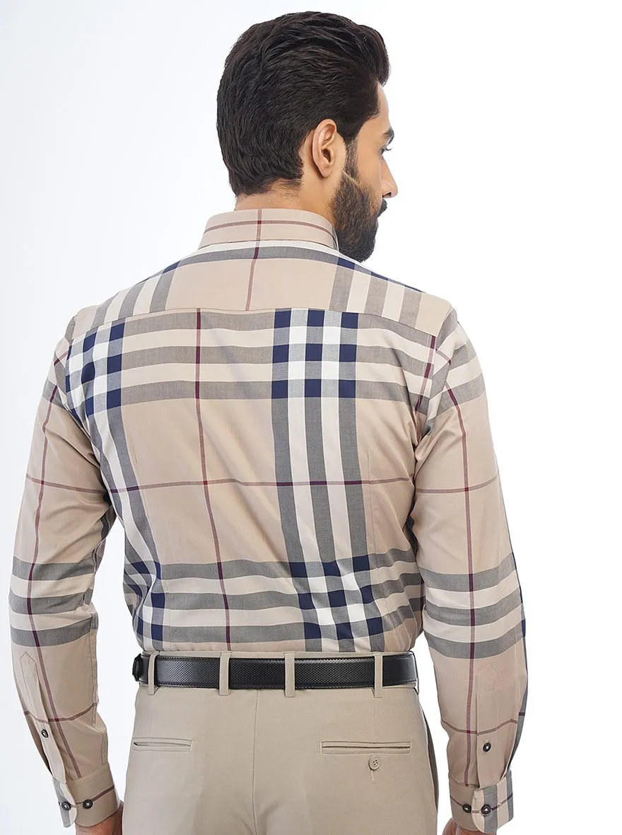 Beige Checked Slim Fit Formal Shirt | Metal