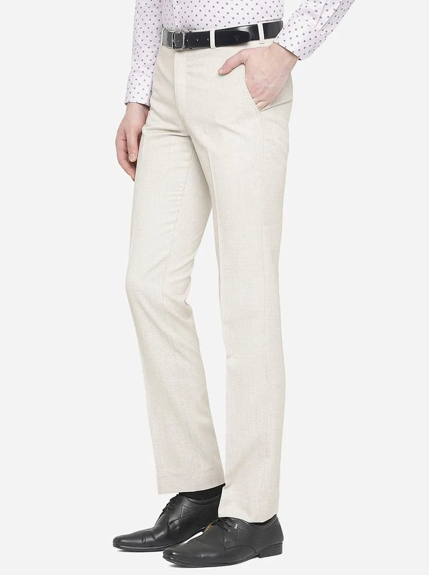 Beige Solid Slim Fit Formal Trouser | Greenfibre