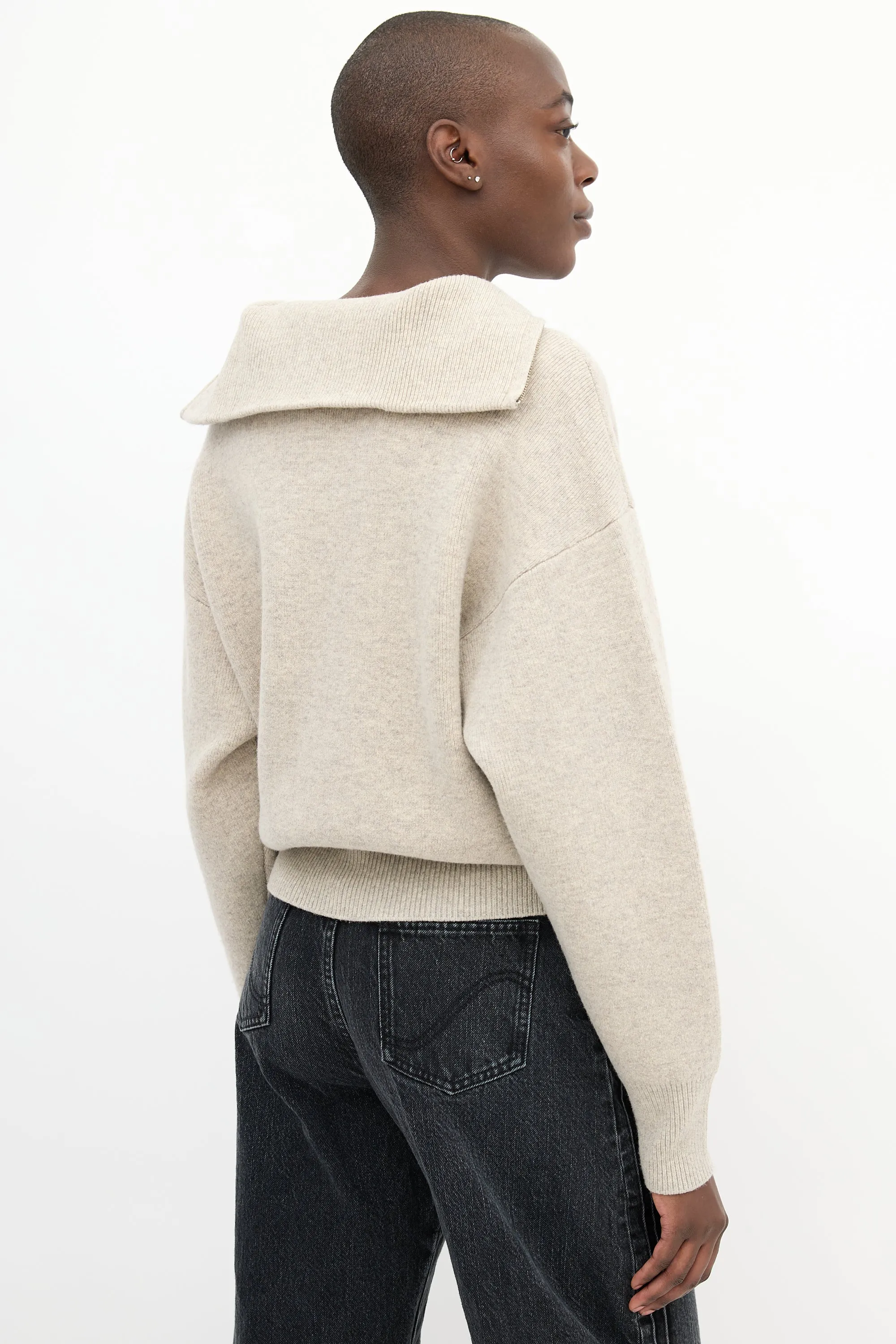 Beige Wool Myclan Quarter Zip Sweater