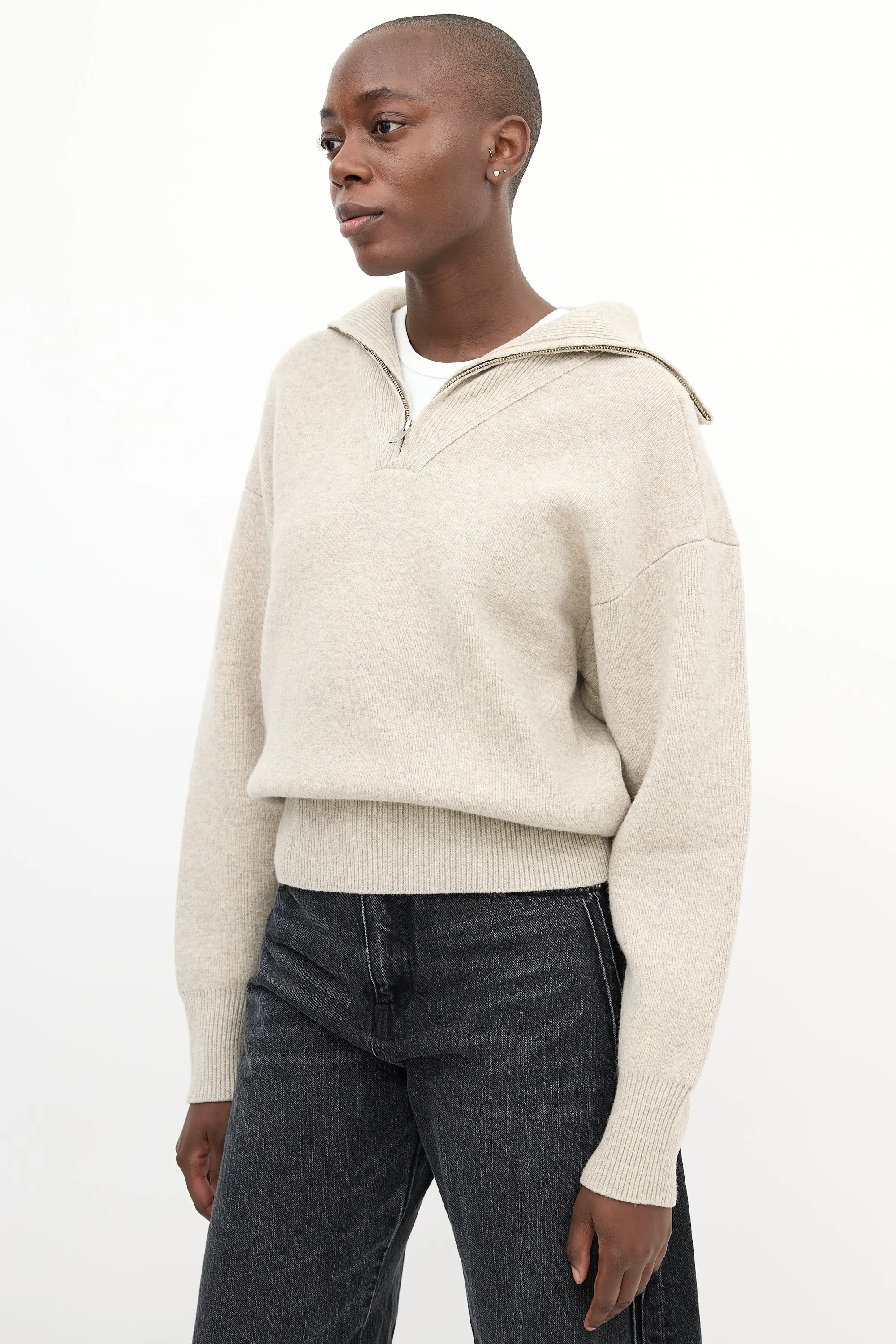Beige Wool Myclan Quarter Zip Sweater
