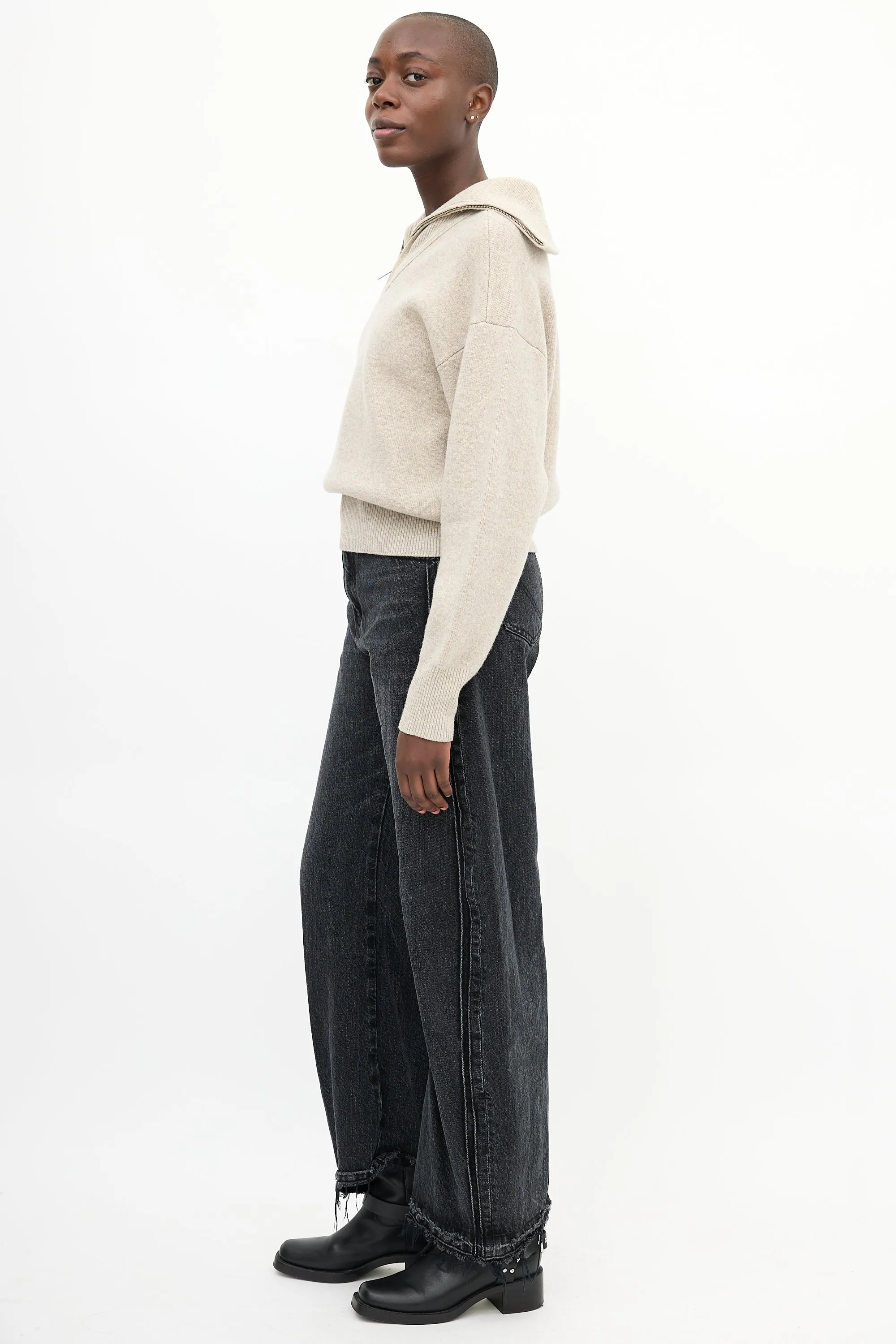 Beige Wool Myclan Quarter Zip Sweater