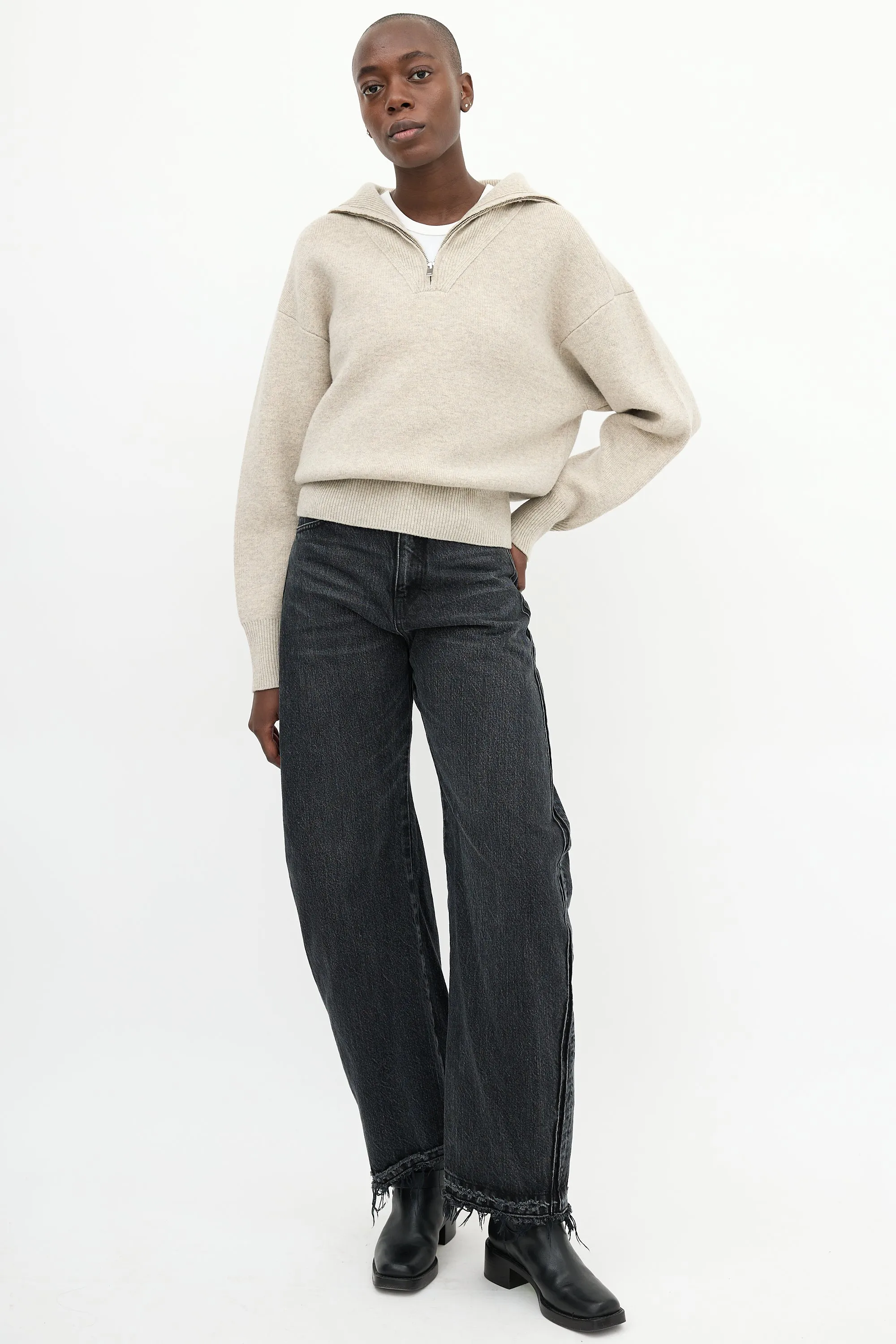 Beige Wool Myclan Quarter Zip Sweater