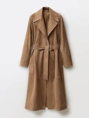 Belted suede trench coat