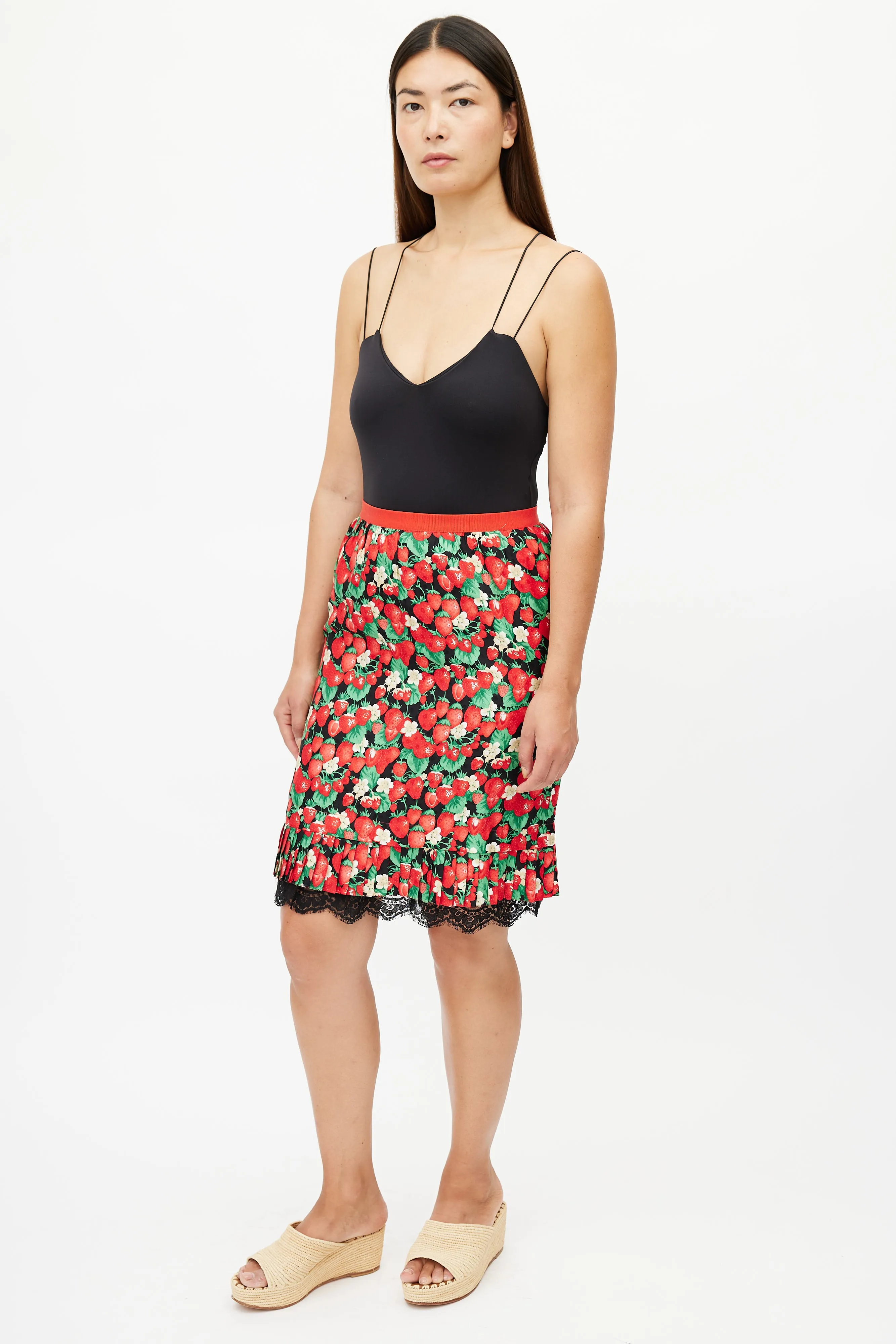 Black & Multicolour Strawberry Silk Skirt