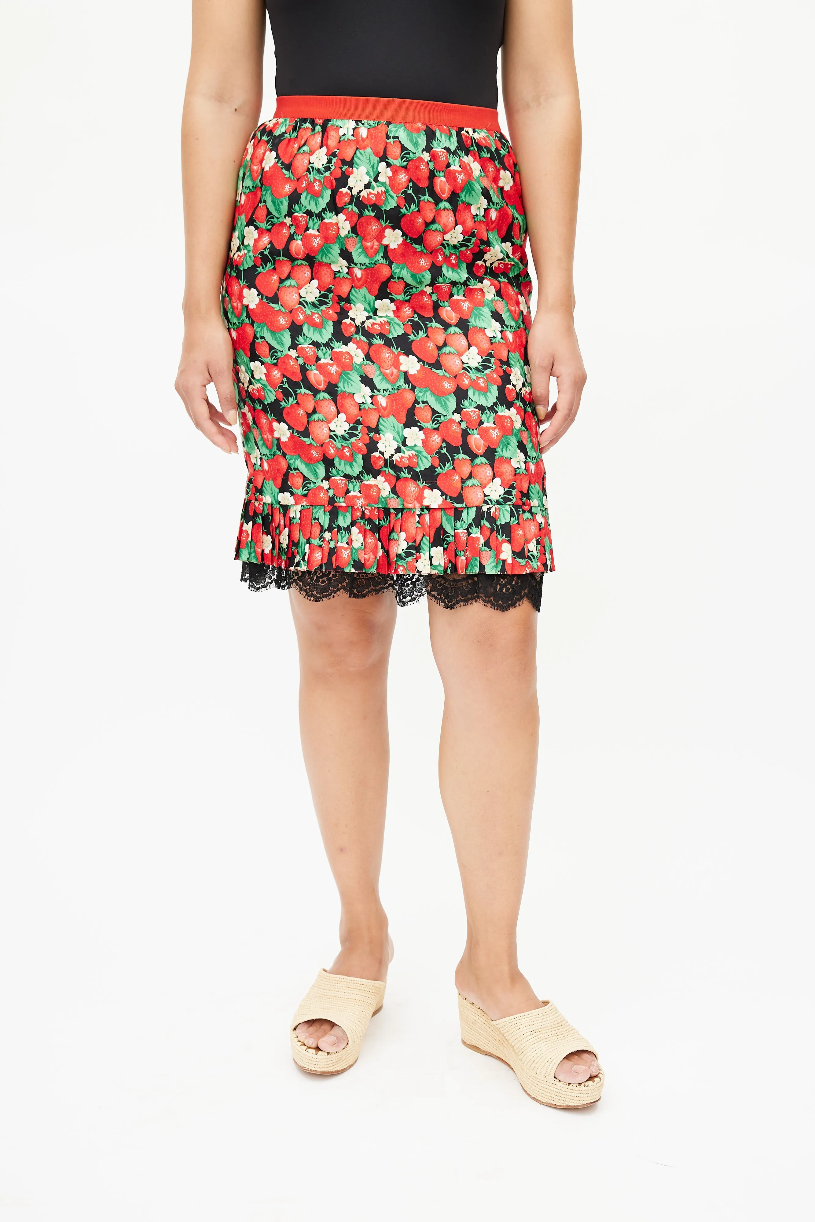 Black & Multicolour Strawberry Silk Skirt