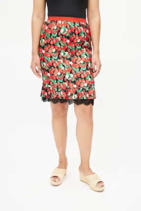 Black & Multicolour Strawberry Silk Skirt