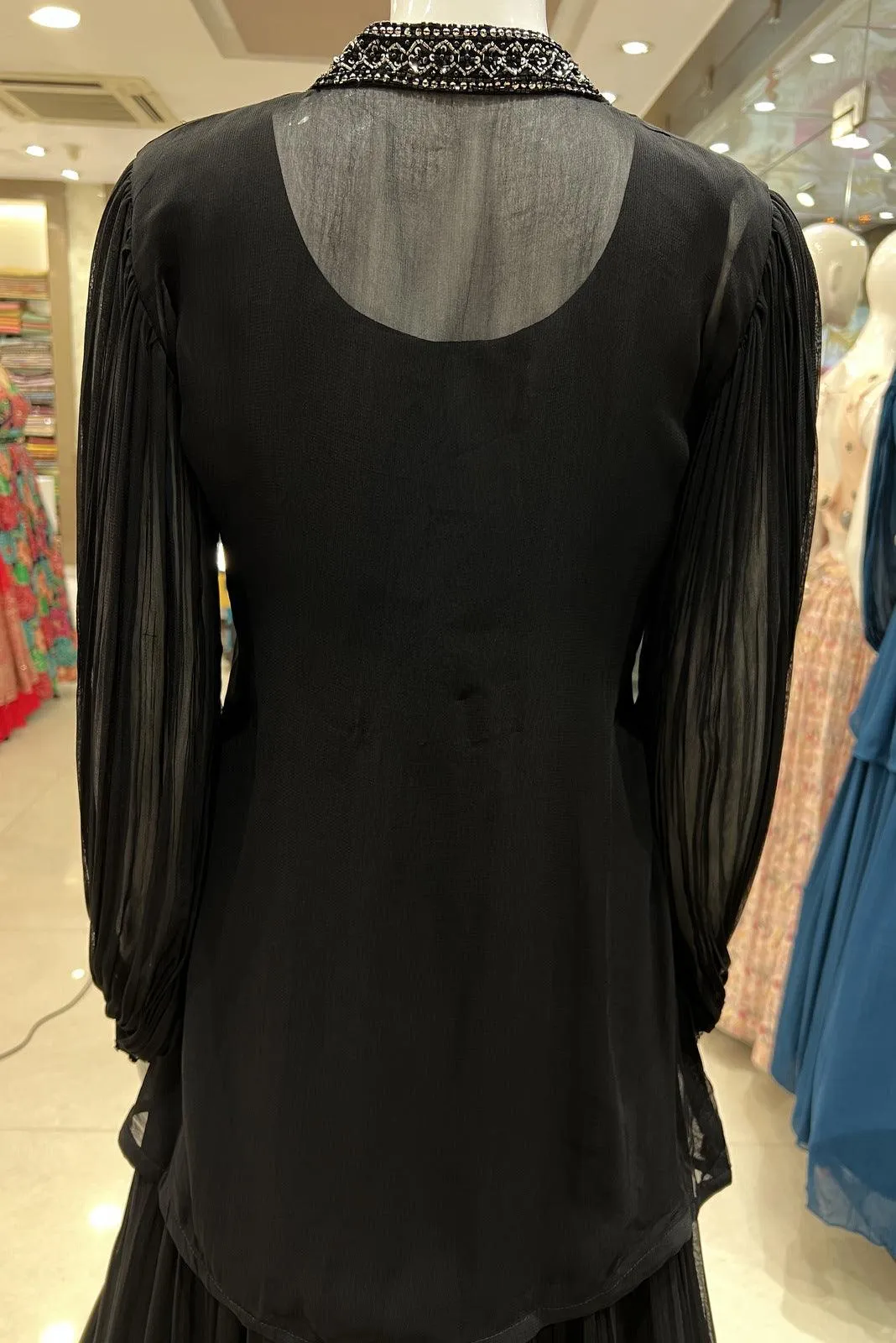 Black Beads and Sequins work Overcoat Styled Floor Length Anarkali Suit