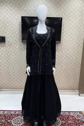 Black Beads and Sequins work Overcoat Styled Floor Length Anarkali Suit