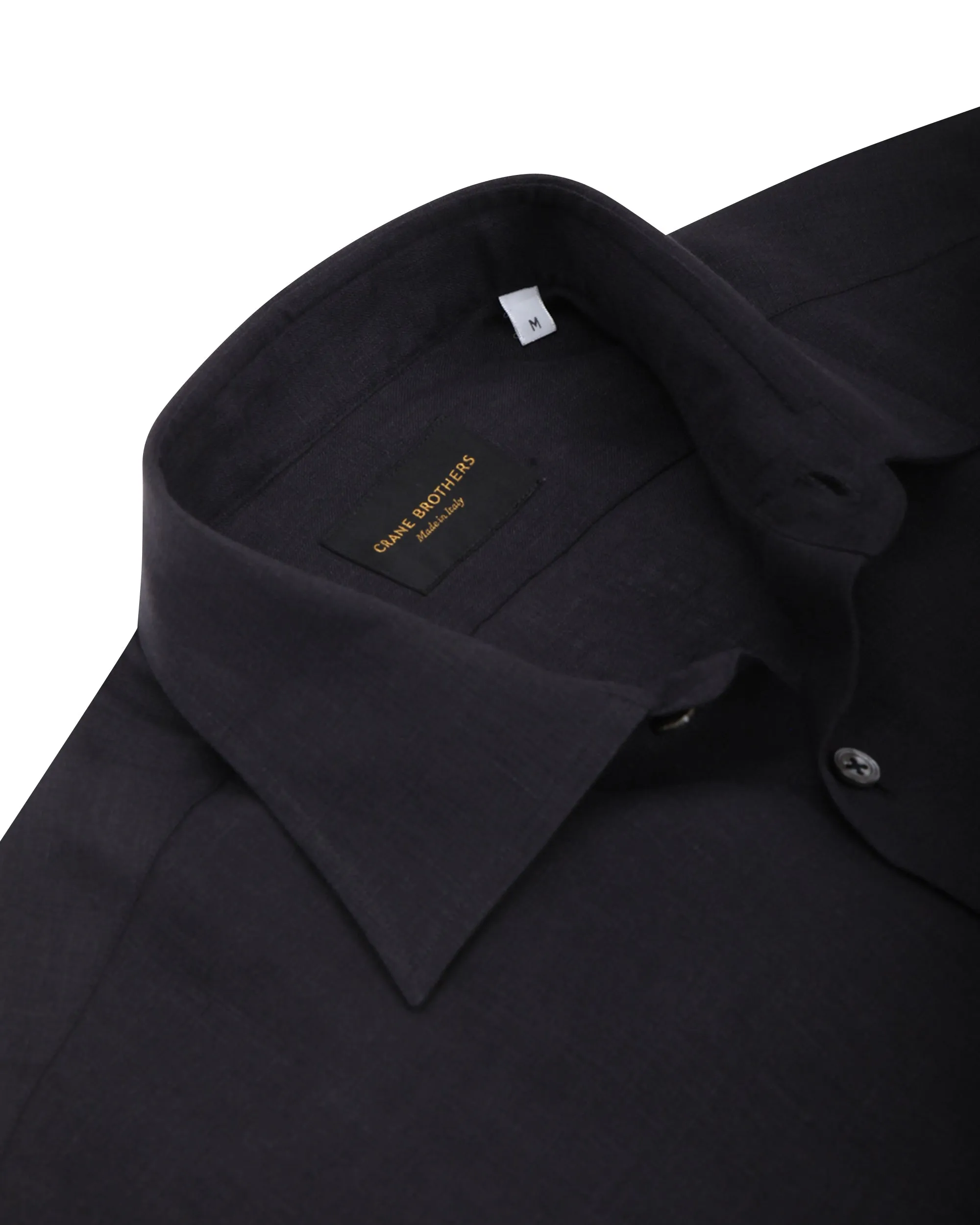Black Linen Spread Collar Shirt