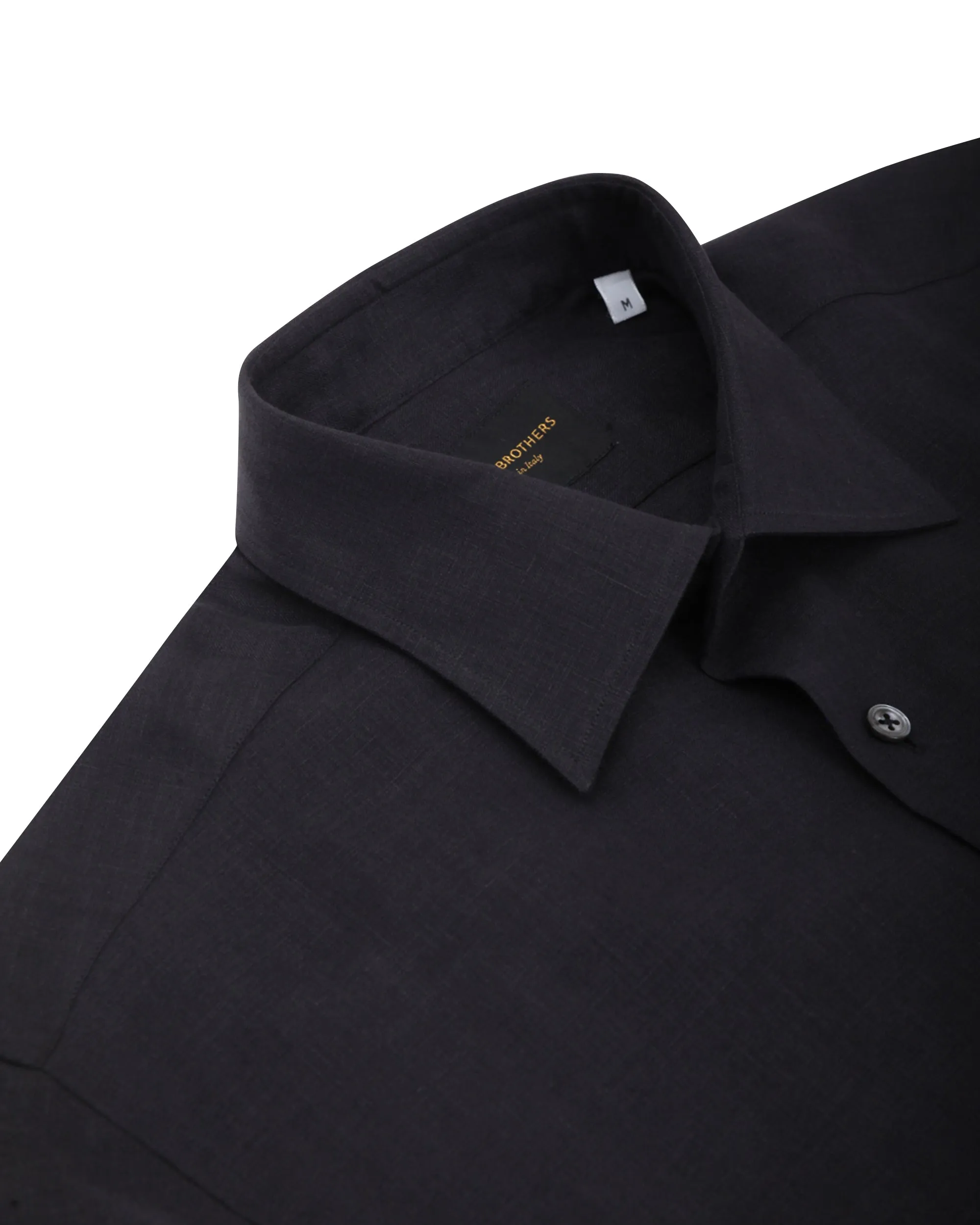 Black Linen Spread Collar Shirt