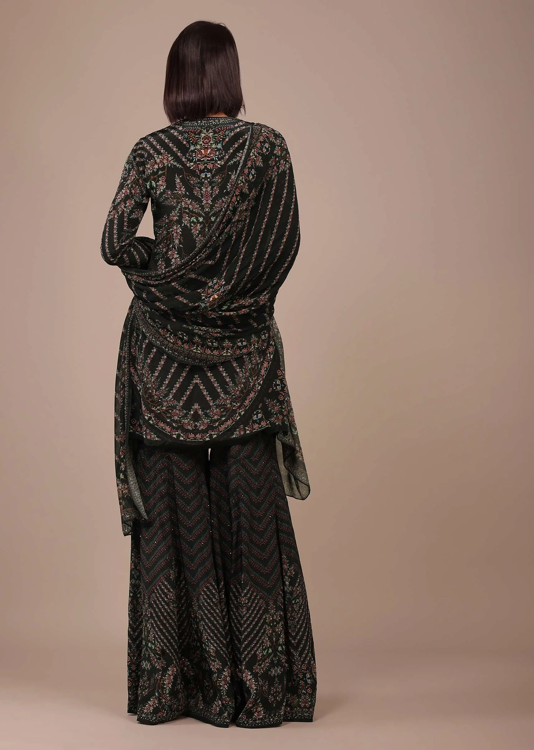 Black Printed Sharara Suit With Stone Work In Crepe