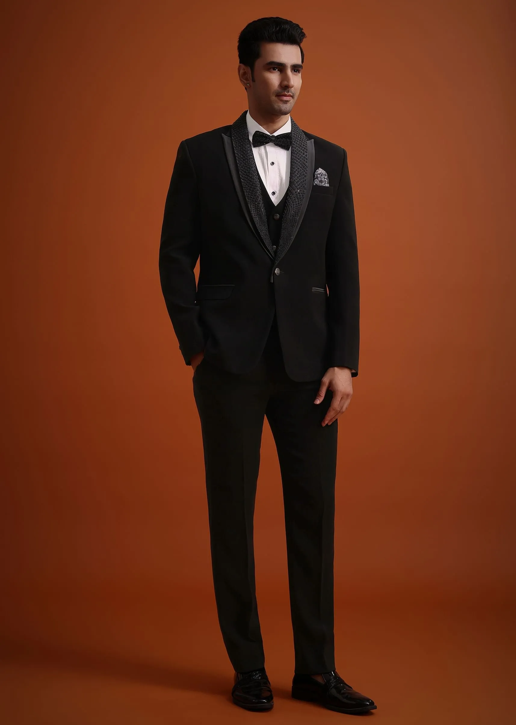 Black Resham Work Tuxedo And Pant Set