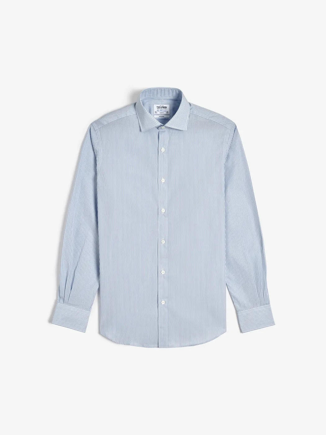 Blue Edged Stripe Poplin Slim Fit Single Cuff Classic Collar Shirt