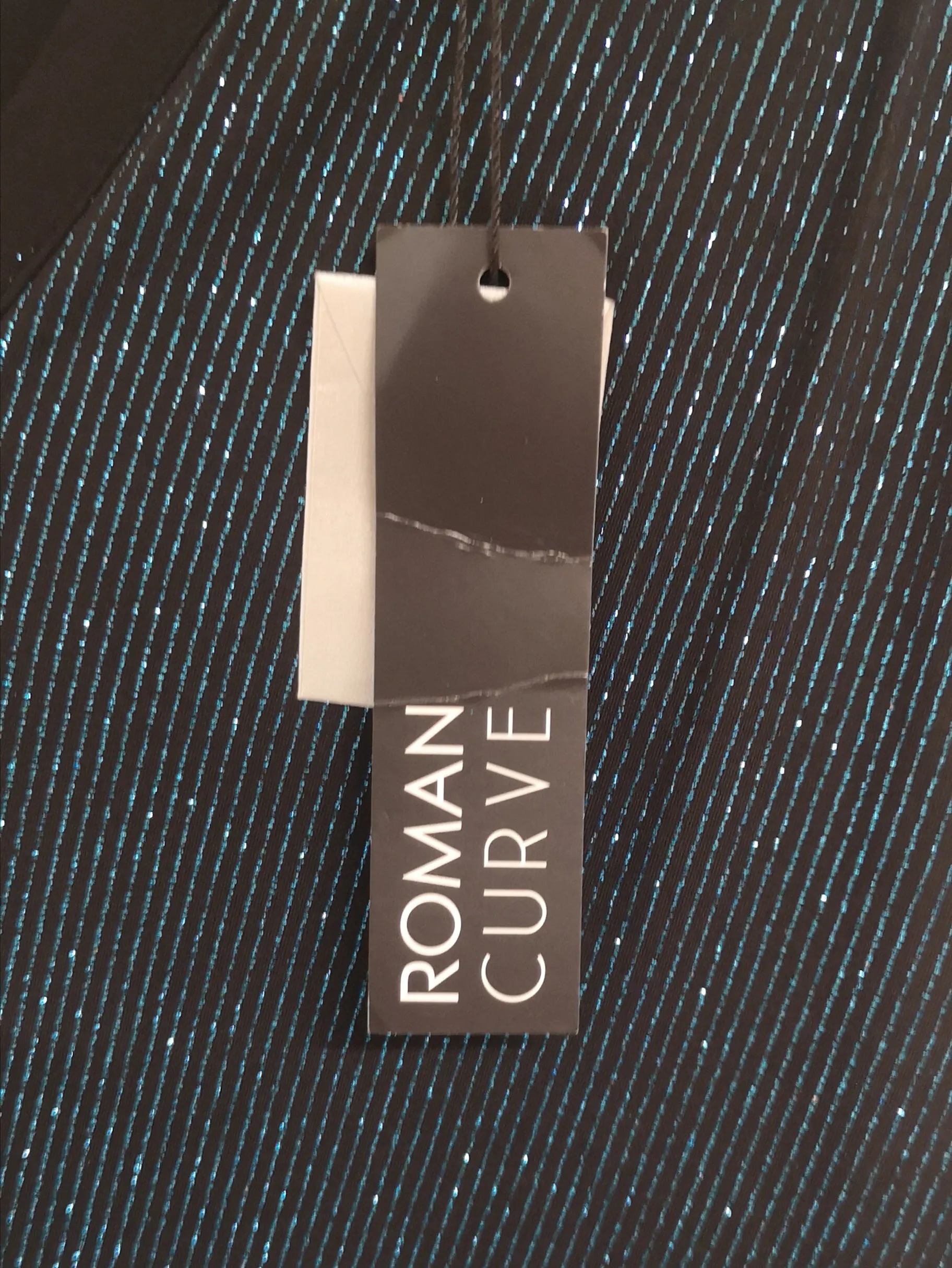 BNWT Roman Curve Black & Blue Glitter Stripe Dress Size 18