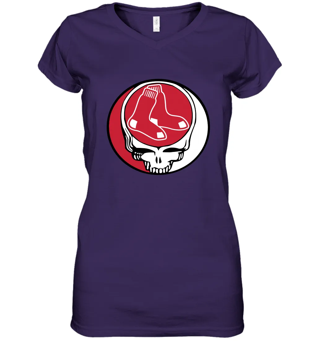 Boston Red Sox Grateful Dead Steal Your Face Baseball Womens V-Neck T-Shirt