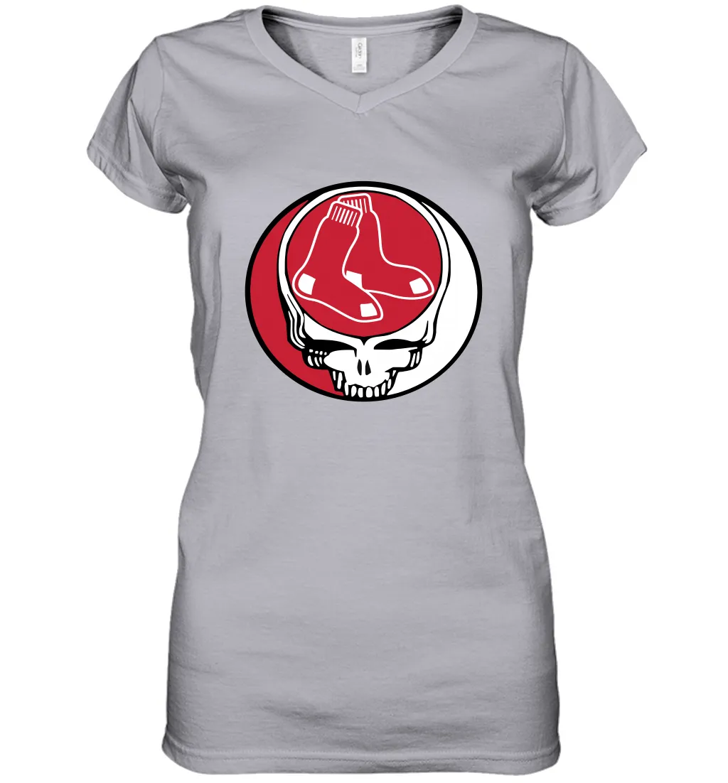 Boston Red Sox Grateful Dead Steal Your Face Baseball Womens V-Neck T-Shirt