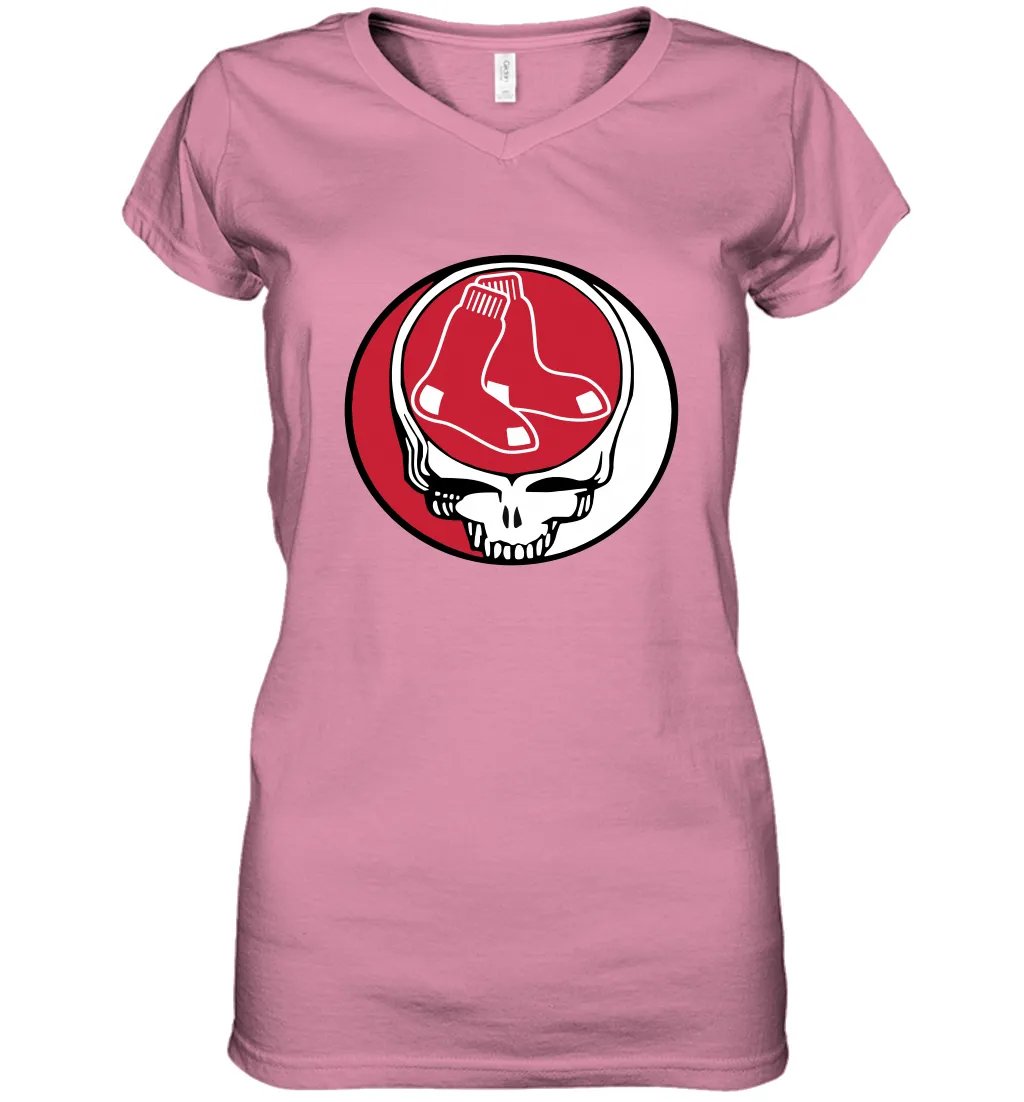 Boston Red Sox Grateful Dead Steal Your Face Baseball Womens V-Neck T-Shirt