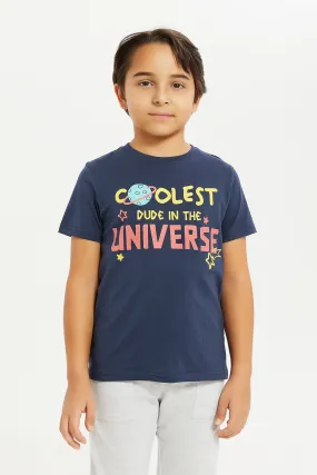 Boys Navy Coolest Dude Print T-Shirt
