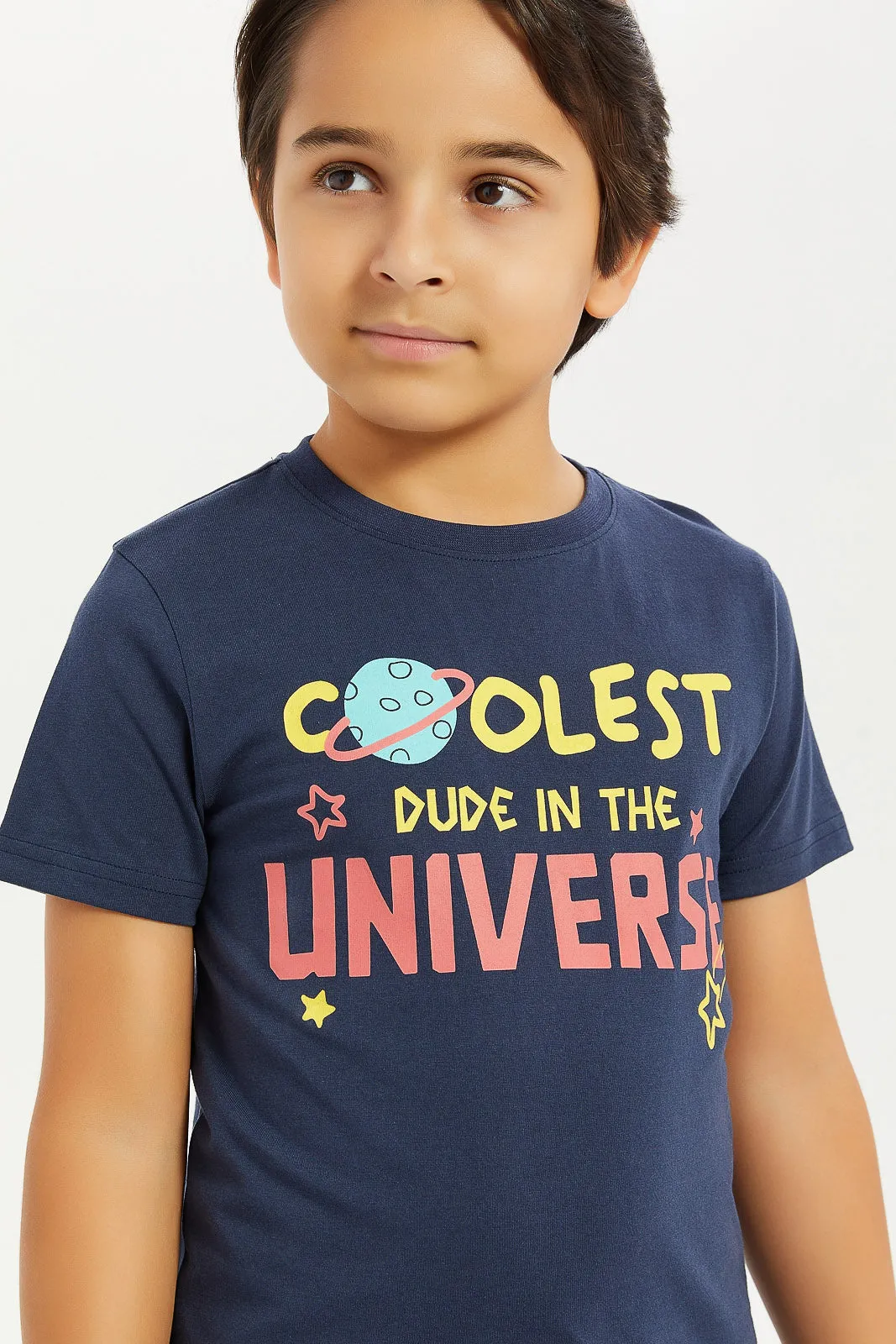 Boys Navy Coolest Dude Print T-Shirt