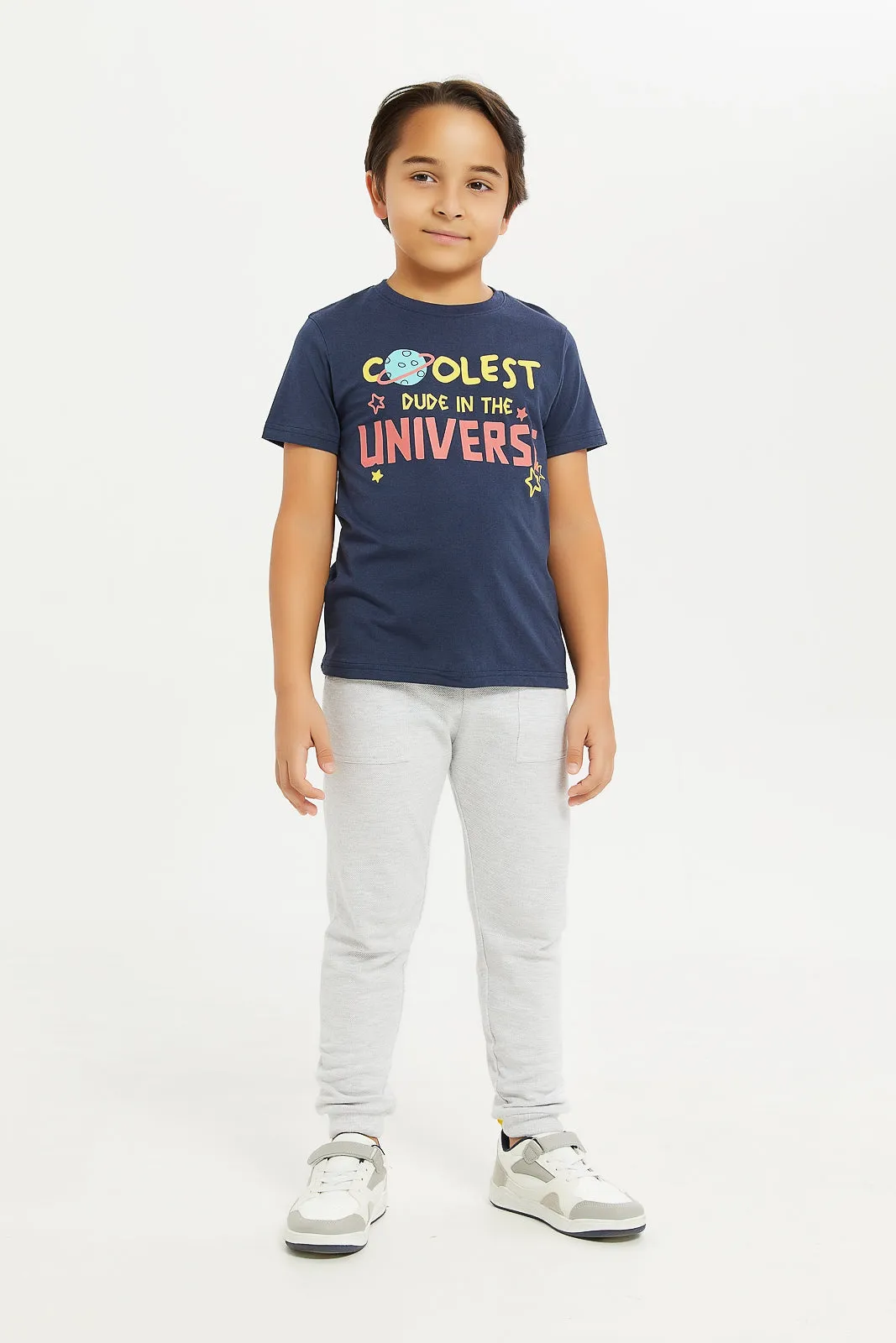 Boys Navy Coolest Dude Print T-Shirt
