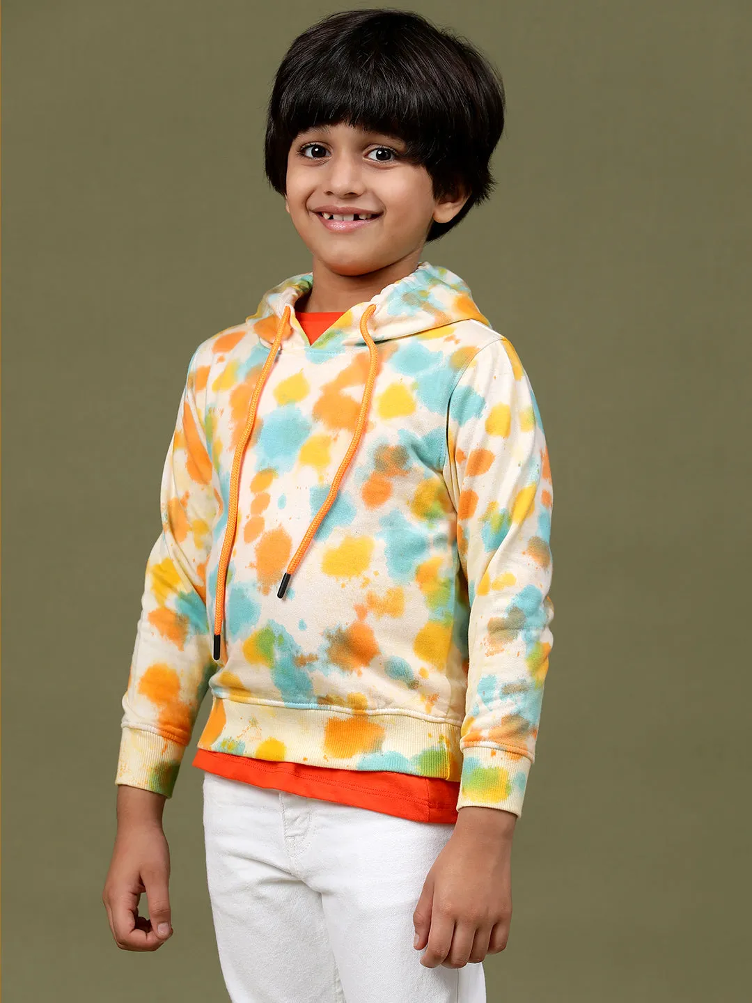 Boys Pestel Yellow Cotton Tie and Dye Sweatshirt